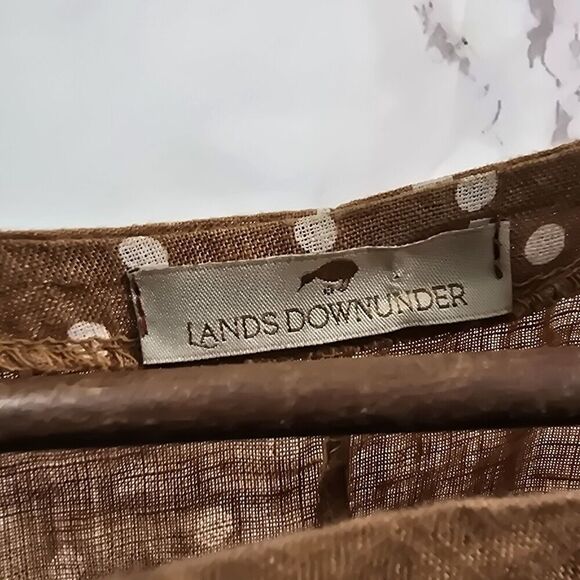 Lands Down Under Shirt Womens Large Brown Linen Spot Artsy To Wear Lagenlook - Picture 3 of 11